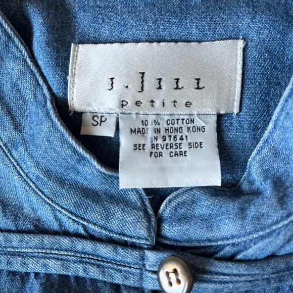 J. Jill Shirt Blouse Top Sz Petite Small Blue Denim Mandarin Coller 100% Cotton - Picture 6 of 9